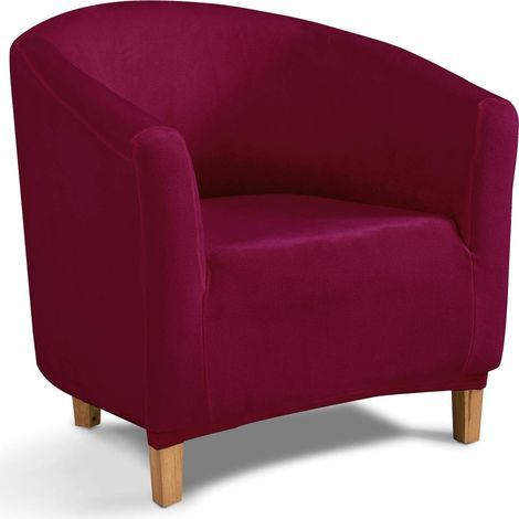 Housse de canapé arrondie – Rouge bordeaux – Tissu doux effet velours (1/5)