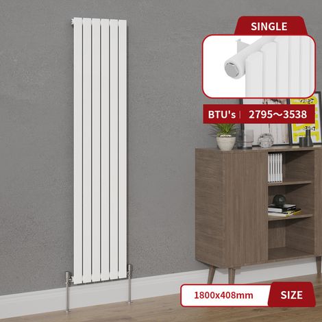 Warmehaus White Flat Single Panel Vertical Radiator 1800x408mm