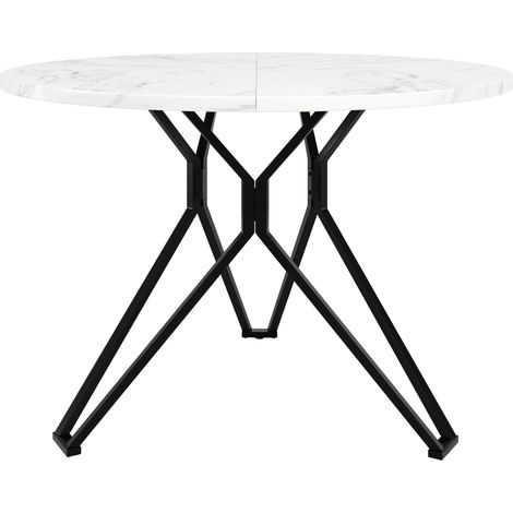 Mesa de comedor redonda 100 x 100 x 76 cm, tablero de MDF efecto mármol y patas metálicas negras (1/5)