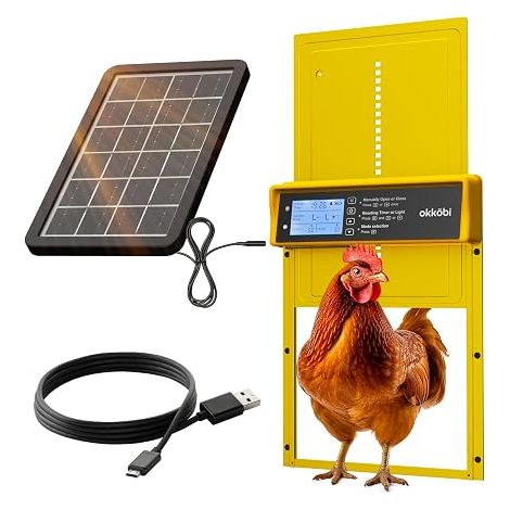 Automatic Solar Chicken Coop Door - LCD Display Anti-Pinch for Safety, Resistant from -15 to 60 °C, Compatible with Ducks and Geese - Yellow (1/5)