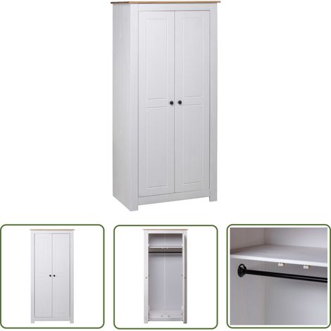 The Living Store Garde-robe Blanc 80x50x171,5 cm Pin massif Assortiment Panama - Garde-robe Blanche - Armoire À Vêtements - Meuble Rangement - Dressing Blanc - Mobilier Chambre À Coucher (1/5)