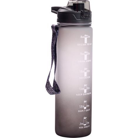 Gourde de sport 1 litre – Gourde en Tritan sans BPA – Gourde étanche avec revêtement doux au toucher – Idéale pour le sport, le fitness et les activités de plein air – Dégradé noir et blanc (1/5)