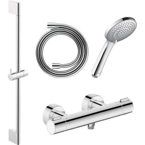 Pack mitigeur douche thermostatique DURAVIT 1000 + Barre 70 cm + Pommeau 3 jets + Flexible 160 cm Chromé