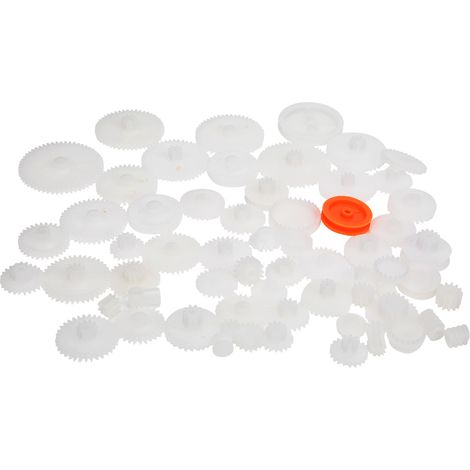 64pcs Engrenages en plastique, courroie, poulie, arbre, douille et vis sans fin pour robot DIY modèle jouet accessoires (1/5)