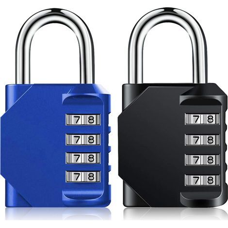 Cadenas à combinaison extérieur robuste, lot de 2, réinitialisable et étanche, pour abri de jardin, portail, clôture, cour (noir et bleu) (1/5)