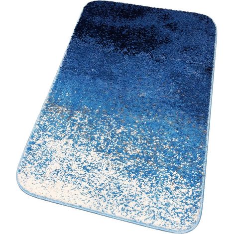 Tappeto Bagno Camera Sfumato Moderno Morbido Antiscivolo Scendiletto Shaggy 100% Made In Italy Blu - 60x120 cm
