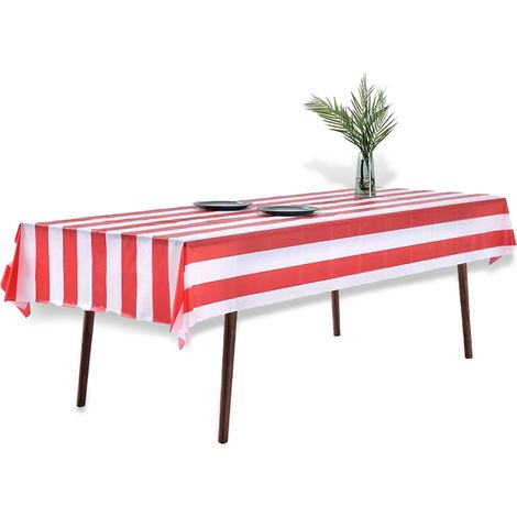 Nappe De Table - Imprimé Rayures - En Polyéthylène - Étanche Et Résistant - Pour Salle À Manger Cuisine Ou Extérieur - 137 x 274 cm - Lot De 3 (1/5)