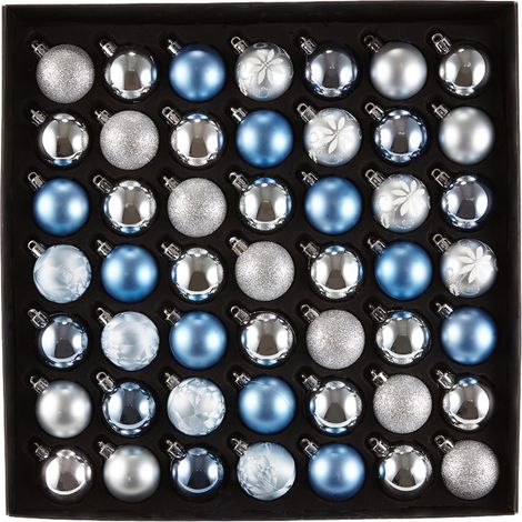 Lot de 49 Boules de Noël Décoration de Noël Bleue et argentée à Suspendre Boules en Plastique (1/5)