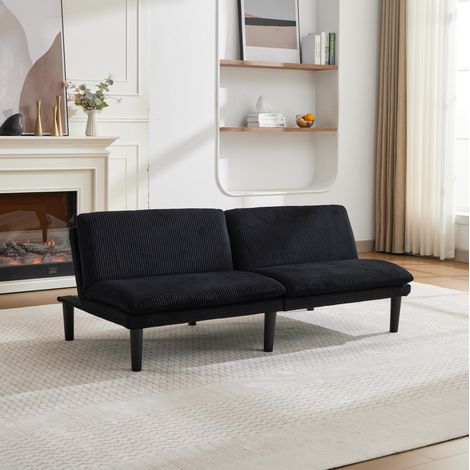 Divano 2 posti convertibile a 3 posizioni 167 x 84 x 67 cm, velluto nero, piedini in plastica (1/5)