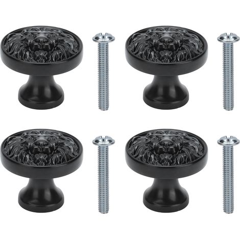 4Set Lion Head Zinc Alloy Cabinet Door Handle Modern Antique Cartoon Solid Drawer Pull Circular Single Hole Buckle Hand399 Lion Head Black