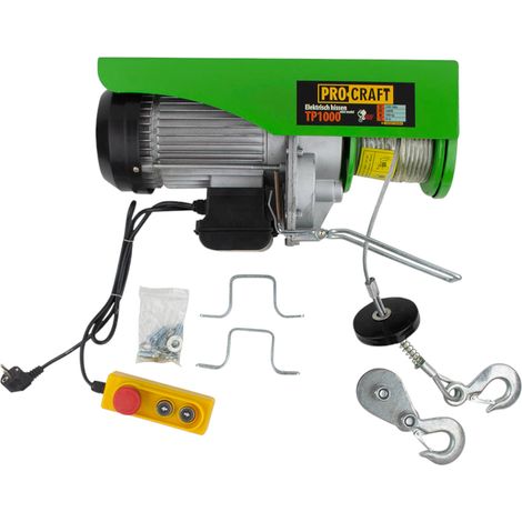 Procraft TP1000 elektrische Seilwinde Seilzug 1600 W 6 mm Tragfähigkeit ohne/mit Umlenkrolle 500/1000 kg Hubhöhe 20/10 m