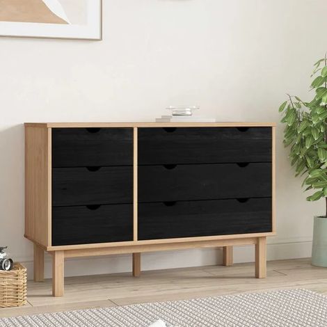 Commode à Tiroirs Noire, Meuble de Rangement 111 x 43 x 73,5 cm, Armoire de Chevet Moderne avec 3 Grands Tiroirs pour Chambre et Salon (1/5)