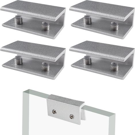 4 Pieces 13.5 mm Glass Clips, Aluminium Alloy, Adjustable Clamp Brackets for Glass 10-13 mm Thick, Straight Shape (1/5)