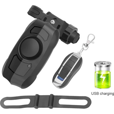 Alarme antivol vélo rechargeable USB avec déclenchement par vibrations, télécommande, sirène 110dB, alarme sans fil (1/5)