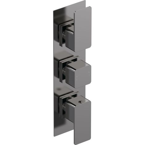 Swinscoe Contemporary Square Concealed Triple Thermostatic Shower Valve with 2 Outlets Solid Brass - Brushed Pewter by Balterley