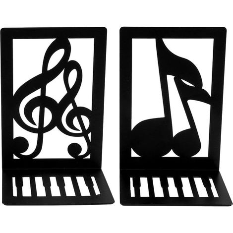 Set mit 2 hohlen Buchstützen aus Metall für Regale – Buchstützen in Form von Musiknoten – Dekorative Buchstützen fürs Büro (1/5)
