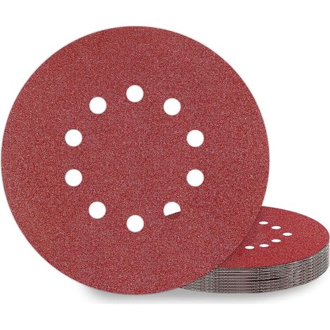 Disques de Ponçage 225 mm 10 Pièces Grain P60 10 Trous Disques Abrasifs 225 mm Ronds Papier Abrasif for Ponceuse (1/5)