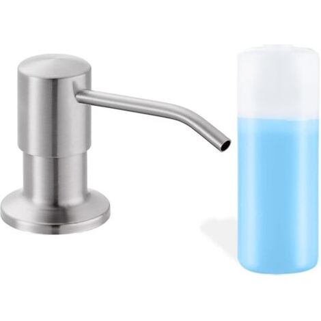 Distributeur de savon intégré pour évier de cuisine, tête de pompe de comptoir en acier inoxydable brossé (plastique intégré), avec bouteille rechargeable de 500 ml