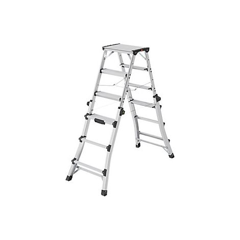 Escalera de tijera doble D100TL Aluminio. Peldaños 2x4-2x6. Altura total 981-1430mm telescópica. HAILO (1/5)