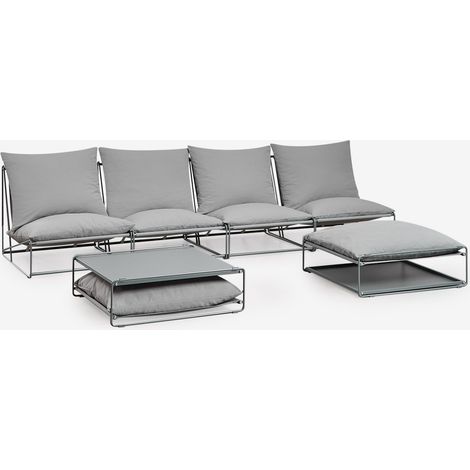 Conjunto de jardín con sofá modular de 4 piezas, mesa auxiliar y puff convertible Amaro SKLUM             