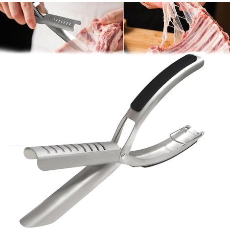 Herramienta quitar membrana costillas, acero inoxidable quitar membrana costillas, ergonómico preparación costillas barbacoa esfuerzo (1 pieza) (1/5)