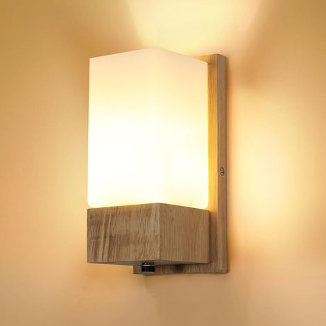 1 Applique Murale Bois Verre E27 Design Moderne Blanc Pour Salon Chambre Couloir