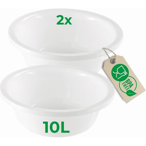Novaliv Lot de 2 bassines à vaisselle rondes 10 L, Ø 40 cm, blanches, sans BPA, compatibles lave-vaisselle, idéales pour la cuisine et le camping