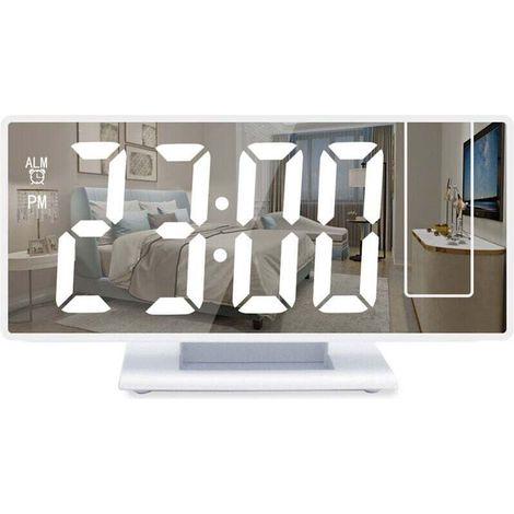 Réveil numérique, Réveil à projection pour gros dormeurs, Horloge numérique pour chambre à coucher avec grand écran LED, 12/24H, Port de charge USB, Snooze, Fonction mémoire, Luminosité régl