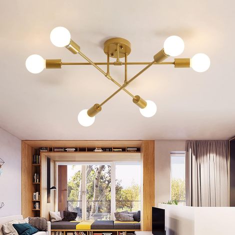 Moderne Retro-LED-Deckenleuchte, Vintage-Pendelleuchte mit 6 Leuchten, Metall-Kronleuchter für Wohnzimmer, Schlafzimmer, Küche, Flur, Loft, Esszimmer, Bar, Café, Gold (1/5)