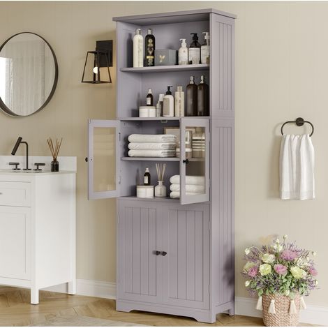 Mueble baño alto con almacenamiento gris OKMYHOME (1/5)