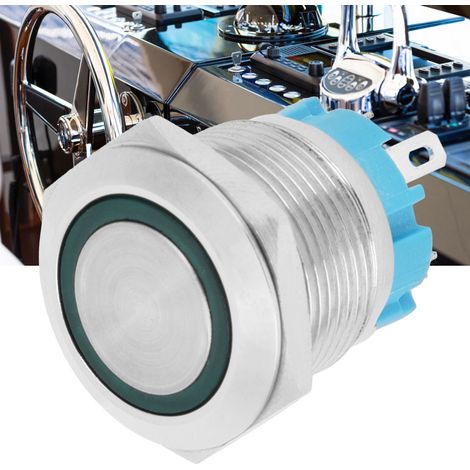 Drucktaster, 4-polig, Schutzart IP65, flacher Kopf, selbstrückstellend, rund, Ein/Aus mit grüner LED, 12–24 V DC (1/5)