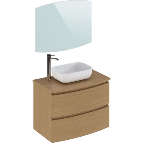 Meuble de salle de bain coloris placage chêne en mélamine - Longueur 81 x profondeur 46 x Hauteur 85 cm -PEGANE- (1/2)