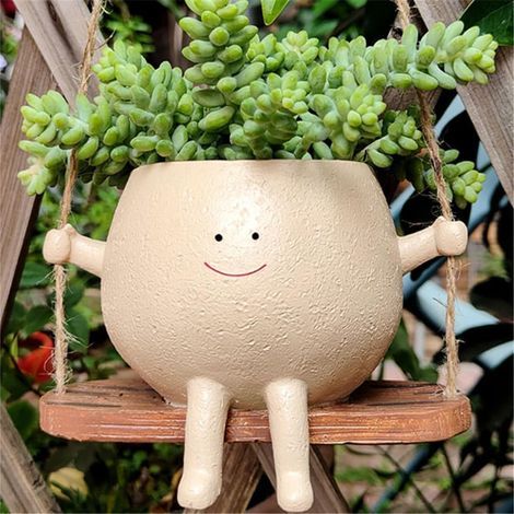 Hängender Blumentopf mit lächelndem Gesicht – Geeignet für Zimmer- und Gartenpflanzen, Sukkulenten und Lichterketten – ein lustiges und kreatives Geschenk, perfekt für Partys und (1/5)