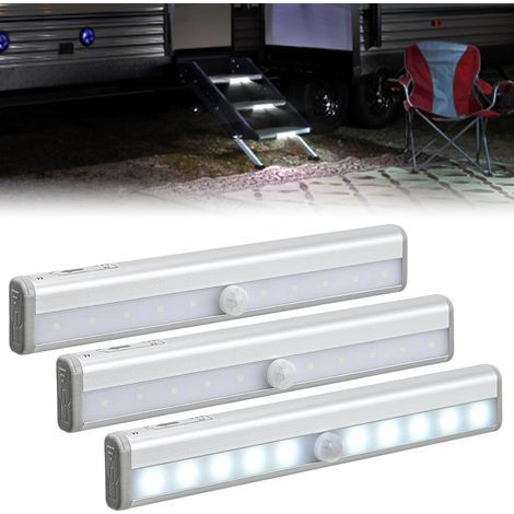 3er-Set Treppenleuchten mit Bewegungsmelder – Kabellose LED-Streifen – Batteriebetrieben und magnetische Befestigung – Ideal für Wohnmobile, Wohnwagen, Anhänger, unter Möbeln und Treppen (1/5)