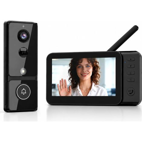 Sonnette sans Fil avec Caméra avec PIR Détection Mouvement Écran 4.3 Pouces Exterieur Etanche Visiophone Vidéo 2,4 GHz Sans WiFi Interphone Vidéo Vision Nocturne 170° Enregistrement TF Maison 4000mAh (1/5)