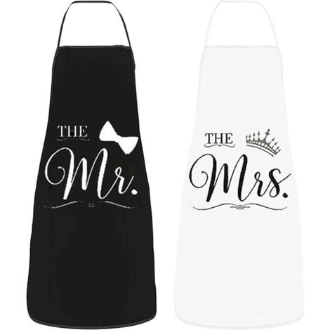 Tablier De Cuisine - Lot De 2 Tabliers Réglables En Polyester - Pour Cuisiner En Couple - Idéal Pour Mariage Et Célébrations - 2 Pièces (1/5)