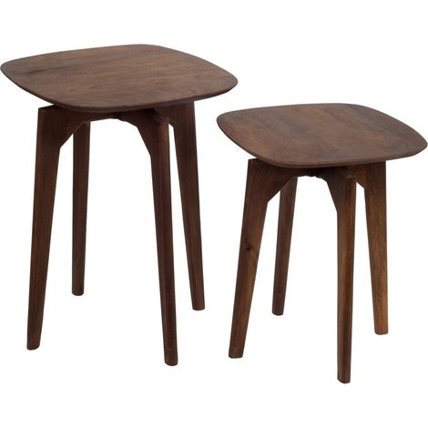 Beistelltische aus Mangoholz braun 2er Set zwei Höhen (1/2)