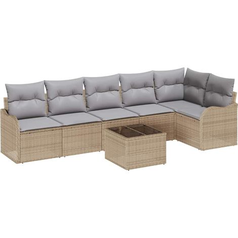 Maison Exclusive - Gartensofa-set 7 pcs Beige Poly-Rattan