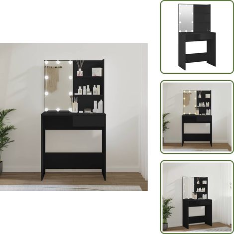 The Living Store Schminktisch mit LED-Leuchten Schwarz 74,5x40x141 cm - LED-Leuchten (1/5)