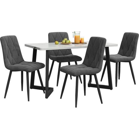 Ensemble table et chaises salle à manger rectangulaire 117x68cm - 4 chaises velours gris foncé - Pieds noirs - Moderne (1/5)