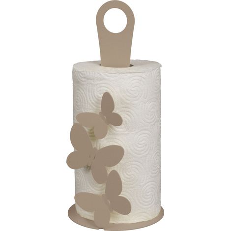 Porta rotoli Butterfly beige da tavolo in acciaio, capienza 1 rotolo, design elegante per bagno e cucina, made in Italy