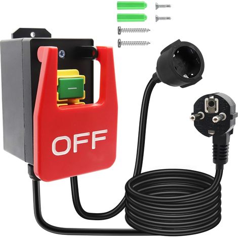 Binghe 250V 16A Machine Switch, Emergency Stop Button Solenoid Switch, Safety Switch with Socket for Quickly Shutting Off the Milling Table