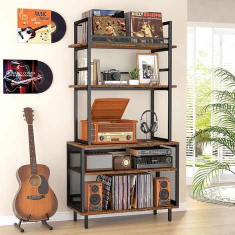 Support de tourne-disque à 5 étages - Avec rangement de disques vinyles - Grand support en vinyle - Peut contenir 400 albums - Pour salon, chambre à coucher, bureau (1/5)