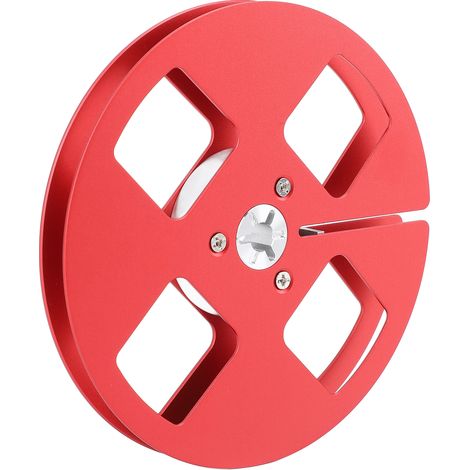 Bobine de bande magnétique vide 1/4" (12,7 mm) à 4 trous, universelle, en alliage d'aluminium, pour magnétophones à bobines, bride NAB rouge. (1/5)