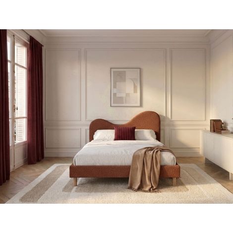 BOBOCHIC - Lit CELINA tissu bouclette avec lattes massives  160x200 Orange