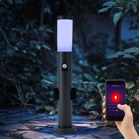 Stehlampe Smart Außenleuchte mit Bewegungsmelder Gartenleuchte dimmbar, Sprach-, App Steuerung, RGB LED 8,5W 806lm warmweiß, H 60 cm