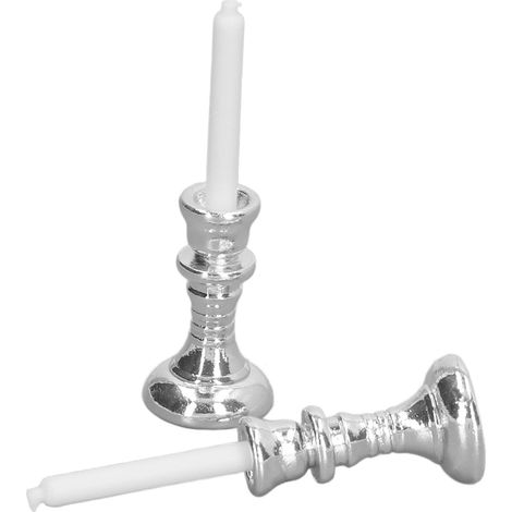 Bougeoir Miniature Vintage 1/12 en Métal Argenté pour Maison de Poupée - Décoration et Jouet (1/5)