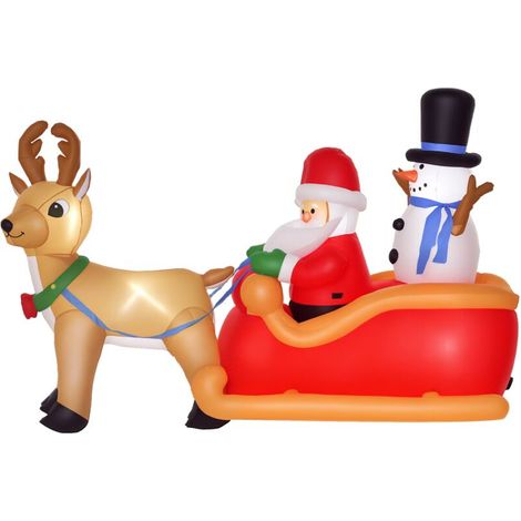Père Noël gonflable avec traîneau et rennes - HOMCOM - 5 lumières LED - intérieure extérieure - polyester - 200x80x128cm - rouge (1/5)