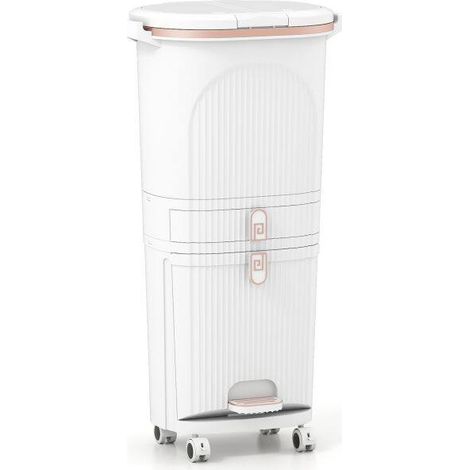 Poubelle de tri sélectif blanche à 3 compartiments avec 2 bacs amovibles, tiroir et pédale pour cuisine, salle à manger et bureau (1/5)