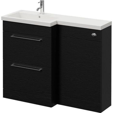 Napoli 390 Nero Oak 1100mm 2 Drawer Vanity Unit Toilet Suite with Square Left Hand Lucia Basin - 1100mm - Chrome 320mm HandleWithout Kingston Toilet Pan